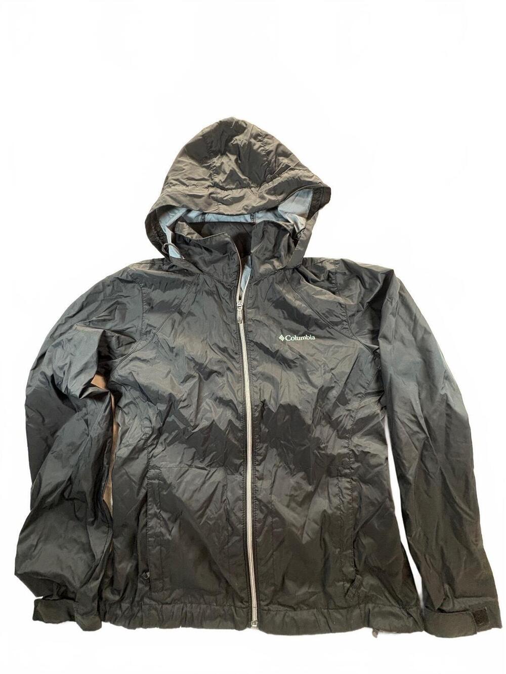 Columbia Women’s Black Hooded Rain Jacket Full Zip Lightweight Windbreaker